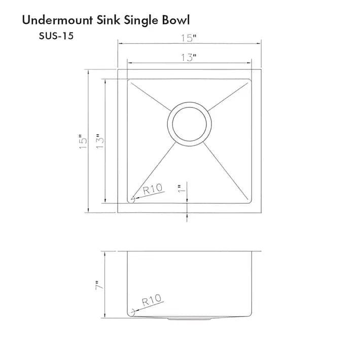 ZLINE 15" Boreal Undermount Single Bowl Bar Kitchen Sink with Basket Strainer - SUS-15