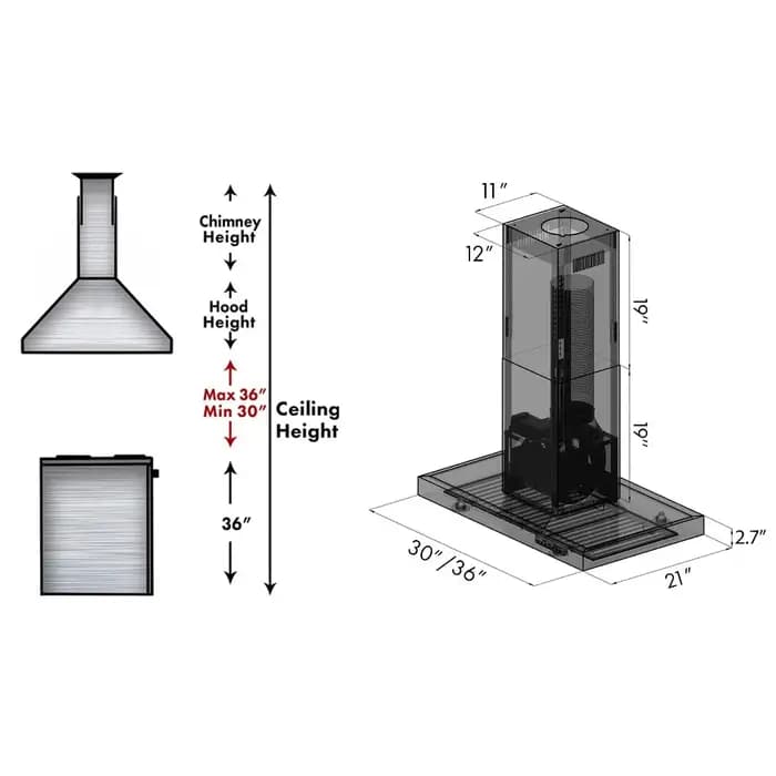 ZLINE - Convertible Island Mount Range Hood in Black Stainless Steel - BSKE2iN